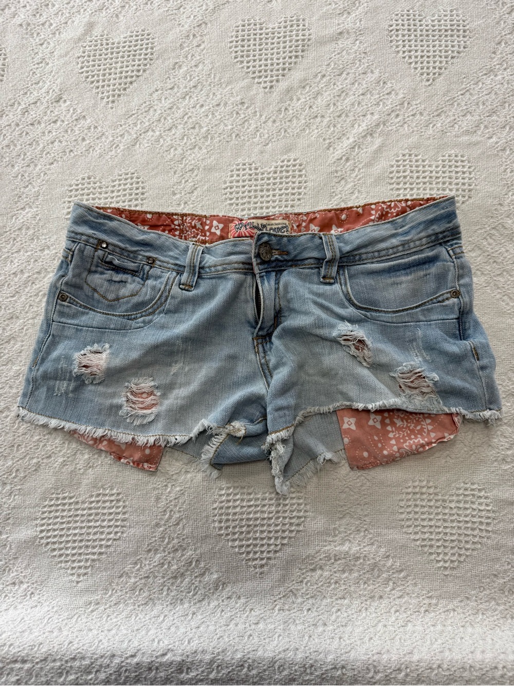 Y2K Wallflower Low Rise Denim Shorts w Paisley Pattern Details (9)